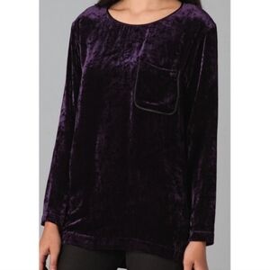 Theory Crushed Velvet Long Sleeve SzP/XS Purple Dark Silk Blend Women Top